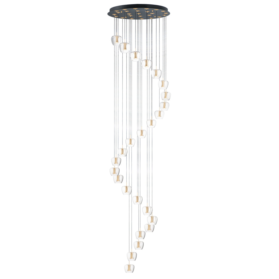 Newton 25-Light LED Pendant by ET2 Lighting in Black / Gold, front view