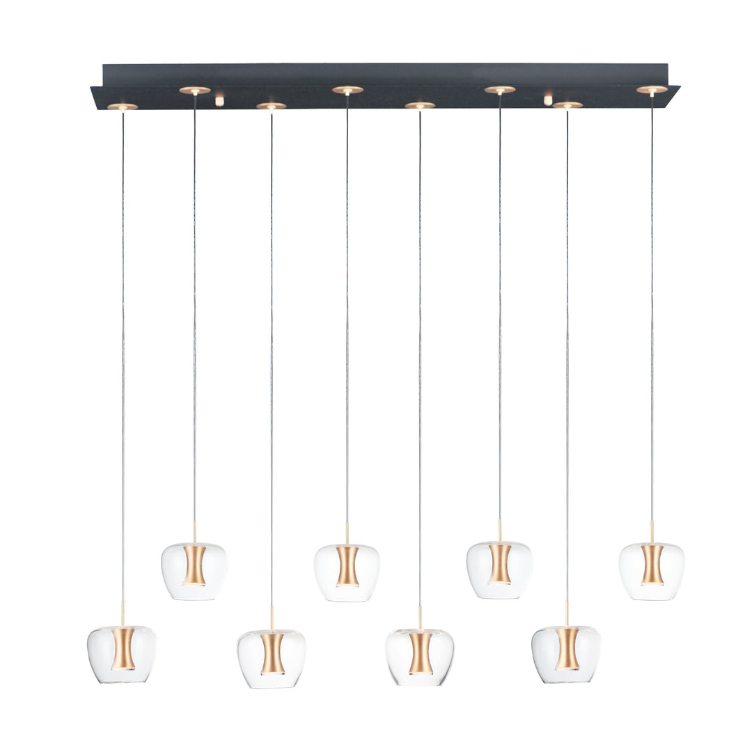 Newton 8-Light LED Pendant by ET2 Lighting in Black / Gold, front view