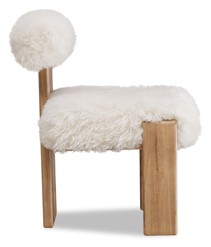 Nia Dining Accent Chair in Sheepskin and Lioness — product view on a white background