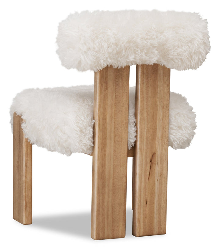 Nia Dining Accent Chair in Sheepskin and Lioness — product view on a white background