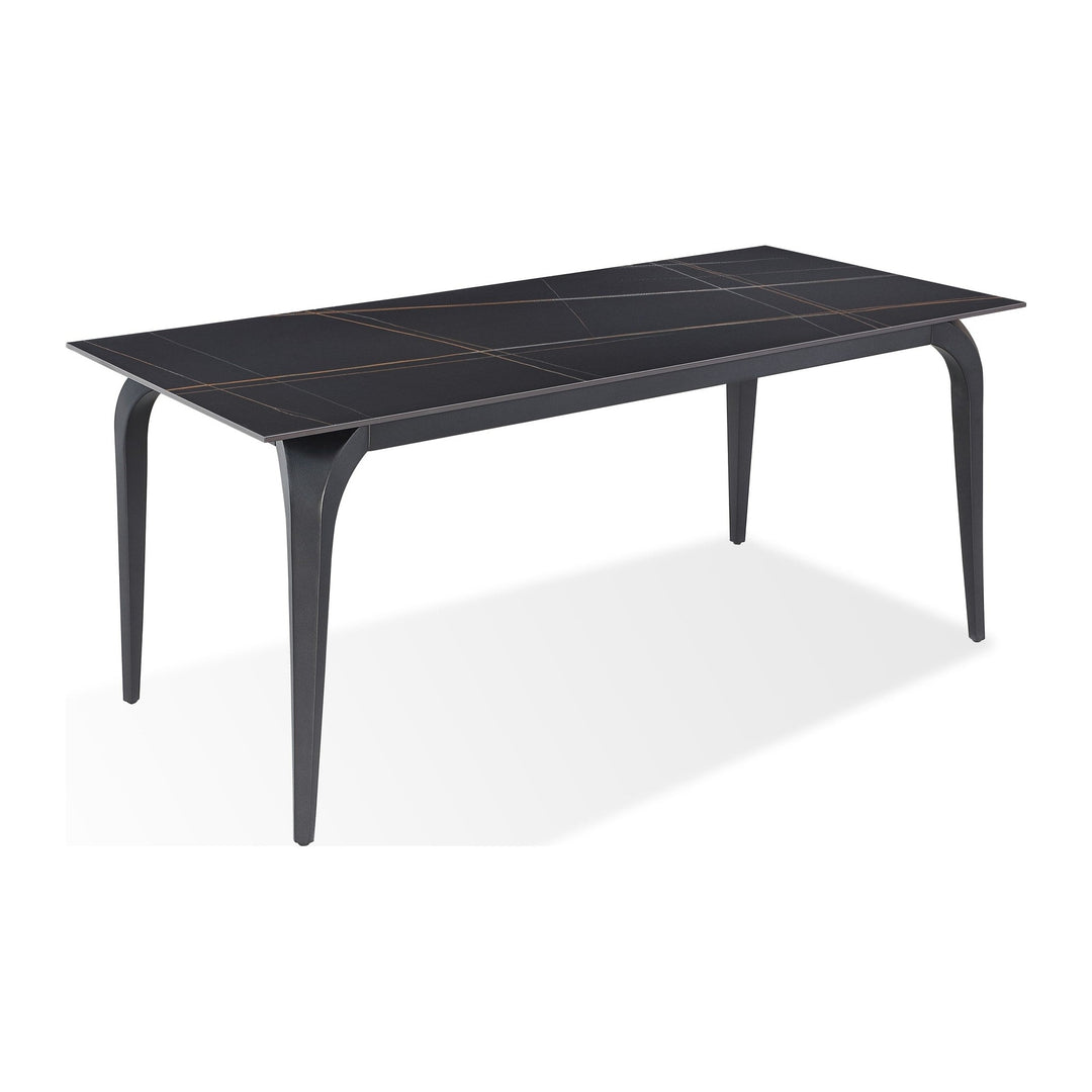Nicoya Stone Top Rectangular Dining Table by Modus in Black Stone and Black Metal — product view on a white background