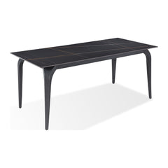 Nicoya Stone Top Rectangular Dining Table by Modus in Black Stone and Black Metal — product view on a white background