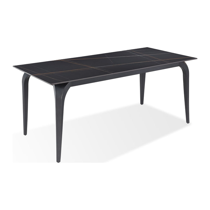 Nicoya Stone Top Rectangular Dining Table by Modus in Black Stone and Black Metal — product view on a white background