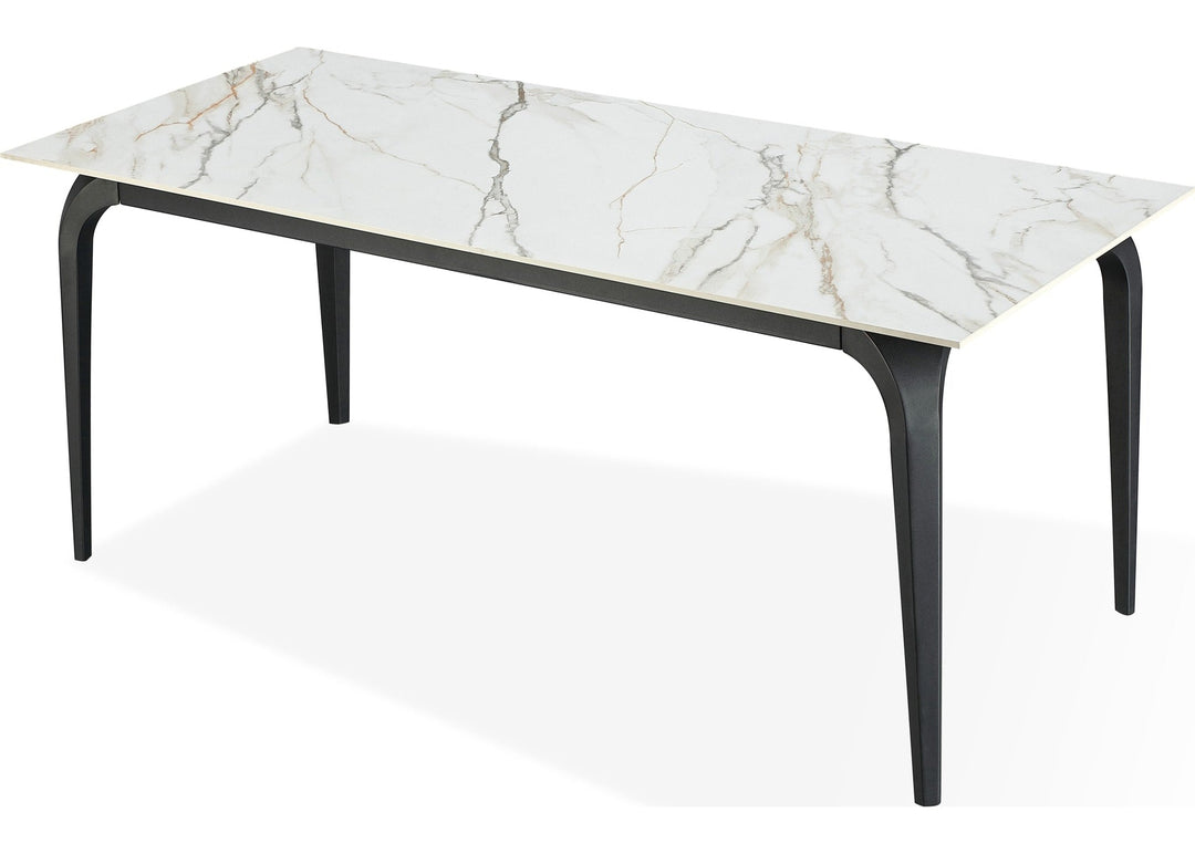 Nicoya Stone Top Rectangular Dining Table in Pumpkin Spice Stone and Black Metal — product view on a white background