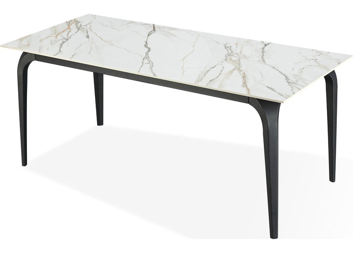 Nicoya Stone Top Rectangular Dining Table in Pumpkin Spice Stone and Black Metal — product view on a white background