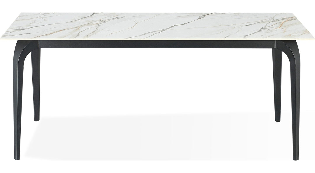 Nicoya Stone Top Rectangular Dining Table in Pumpkin Spice Stone and Black Metal — product view on a white background