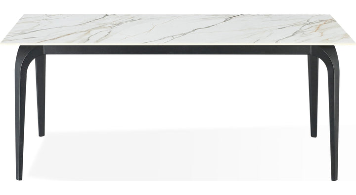 Nicoya Stone Top Rectangular Dining Table in Pumpkin Spice Stone and Black Metal — product view on a white background
