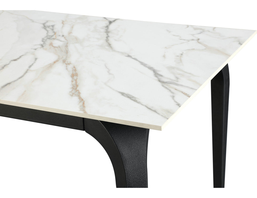 Nicoya Stone Top Rectangular Dining Table in Pumpkin Spice Stone and Black Metal — product view on a white background