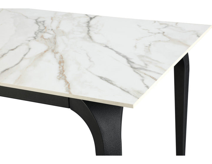 Nicoya Stone Top Rectangular Dining Table in Pumpkin Spice Stone and Black Metal — product view on a white background