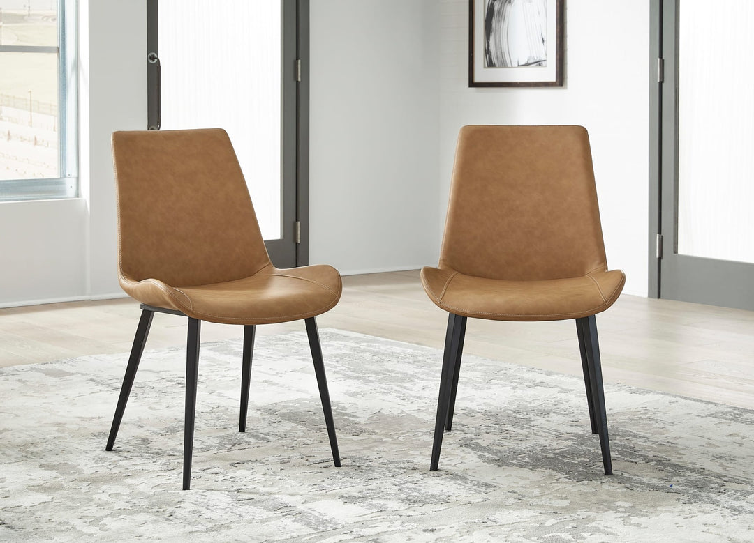 Nicoya Upholstered Dining Chair in Buckskin Synthetic Leather and Black — lifestyle photo