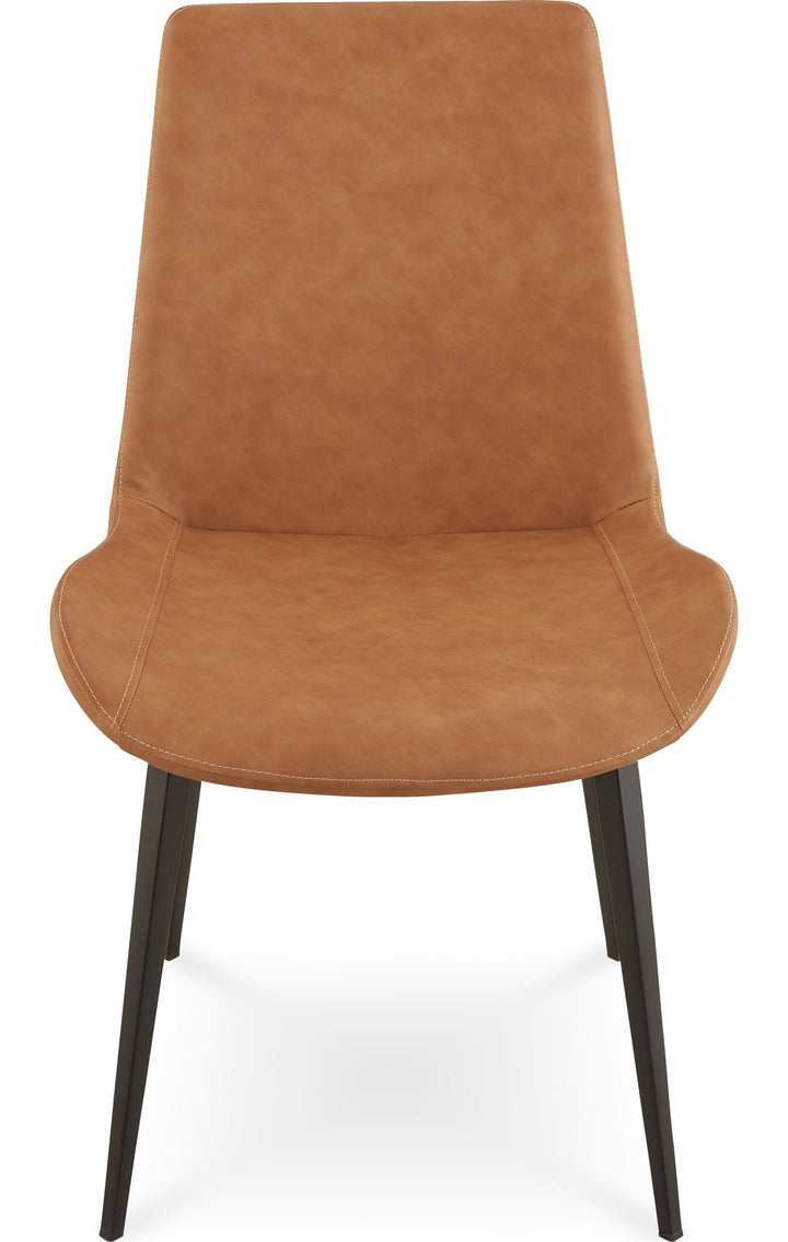 Nicoya Upholstered Dining Chair in Buckskin Synthetic Leather and Black — product view on a white background