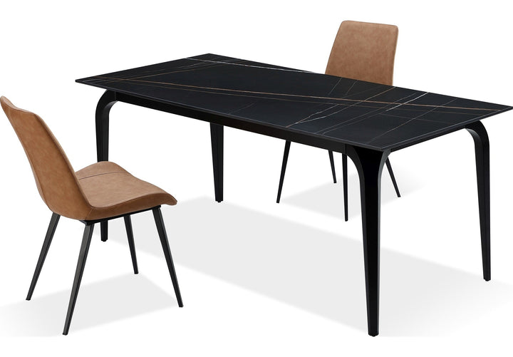 Nicoya Upholstered Dining Chair in Buckskin Synthetic Leather and Black — product view on a white background