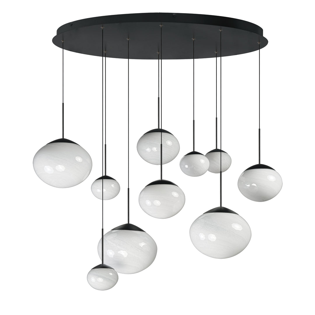 Nimbus LED 10-Light Pendant by ET2 Lighting in Black, front view
