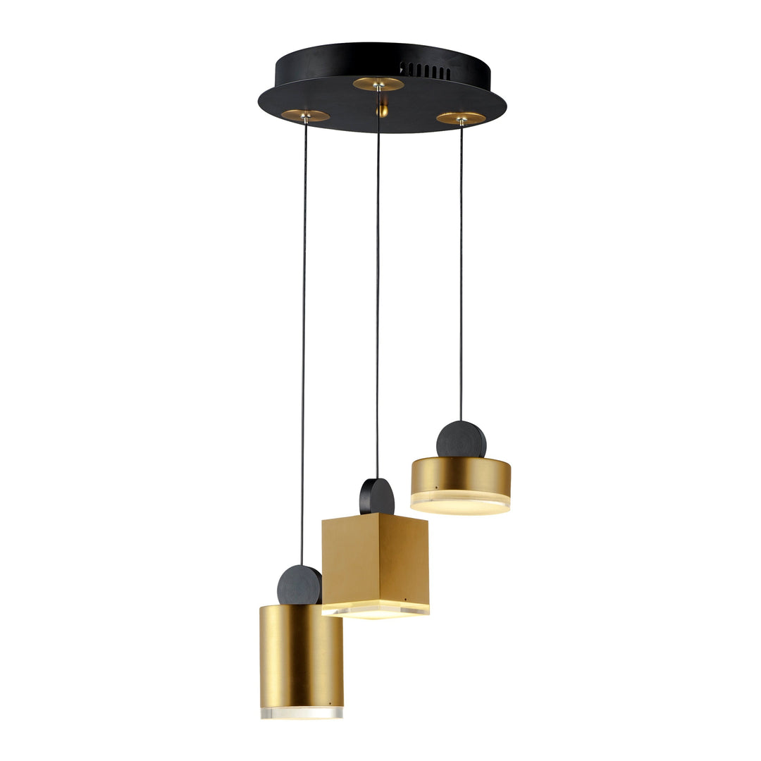 Nob 3-Light LED Pendant by ET2 Lighting in Black / Gold, front view