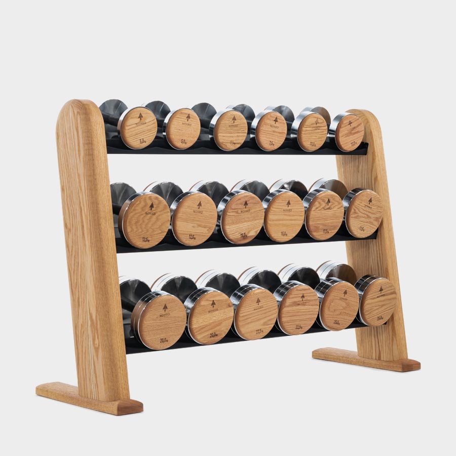 NOHRD DumbBells and angled storage rack
