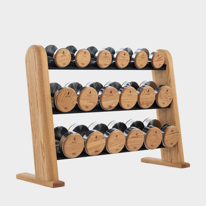NOHRD DumbBells and angled storage rack