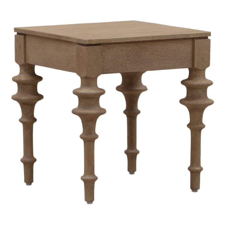 Nolan Mango Wood Side Table, three-quarter studio view