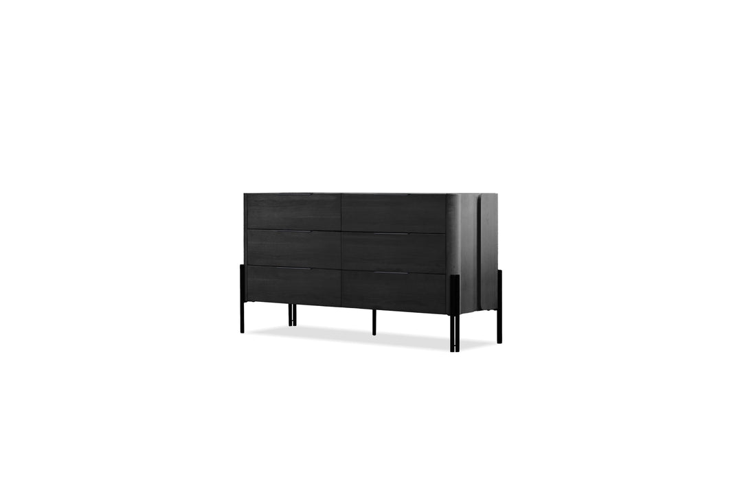 NORI 6 Drawer Dresser in Blackened White Oak Wood/