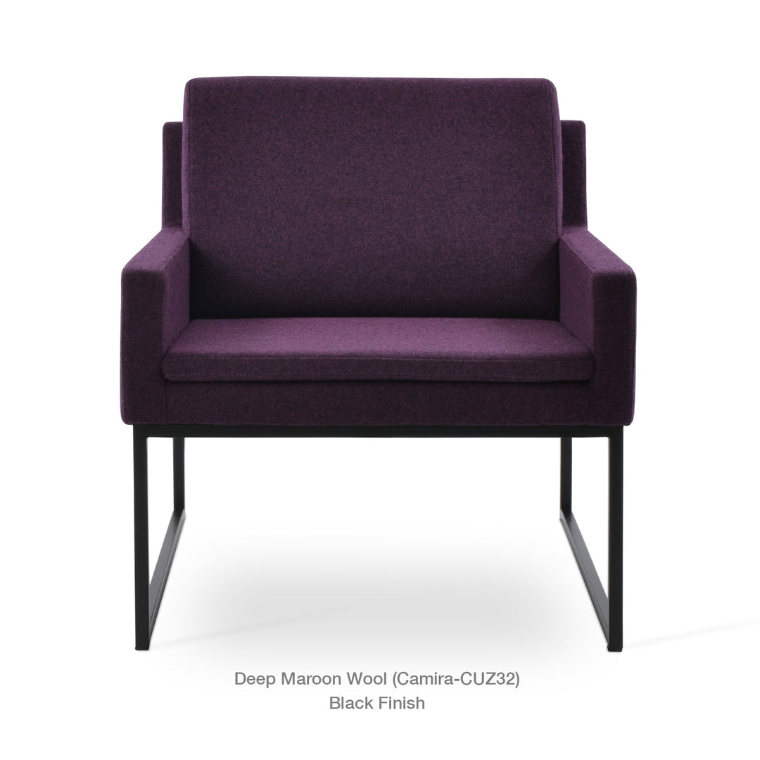 Nova Armchair Black by Soho Concept — front view, black metal sled base