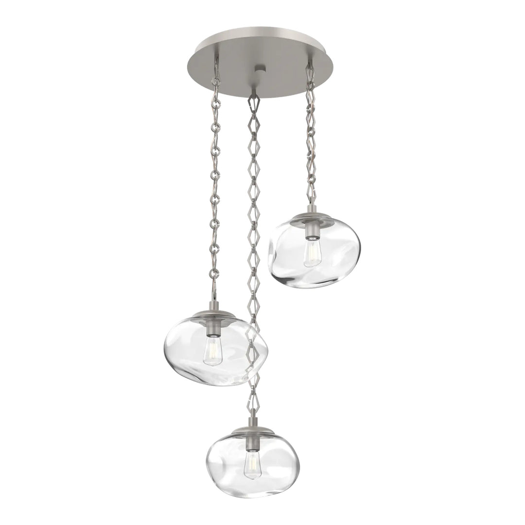 Nova Round Pendant Chandelier by Hammerton Studio in Beige Silver on chain