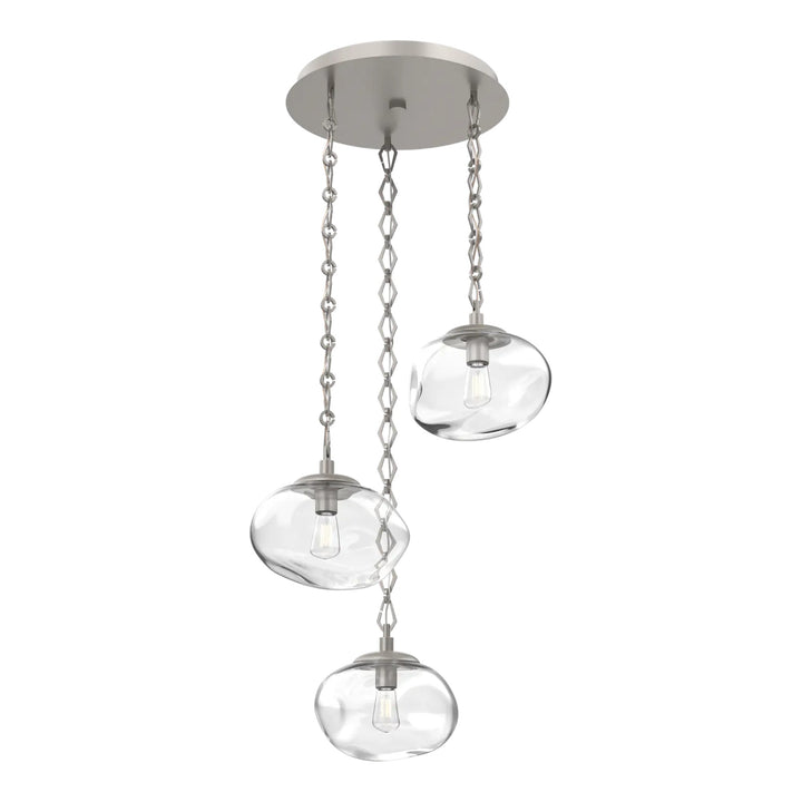 Nova Round Pendant Chandelier by Hammerton Studio in Beige Silver on chain