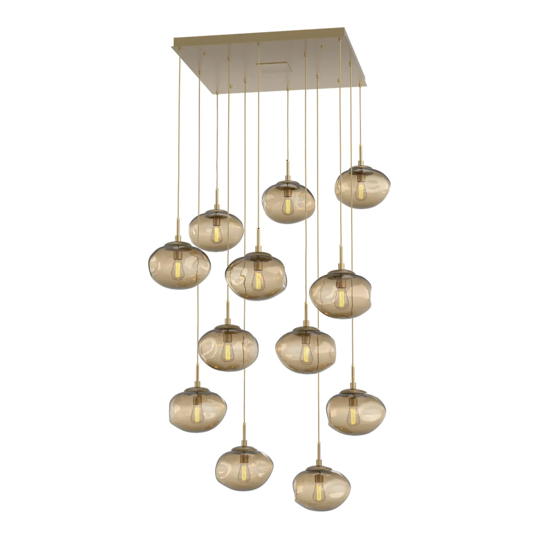 Nova Square Pendant Chandelier by Hammerton Studio in Gilded Brass