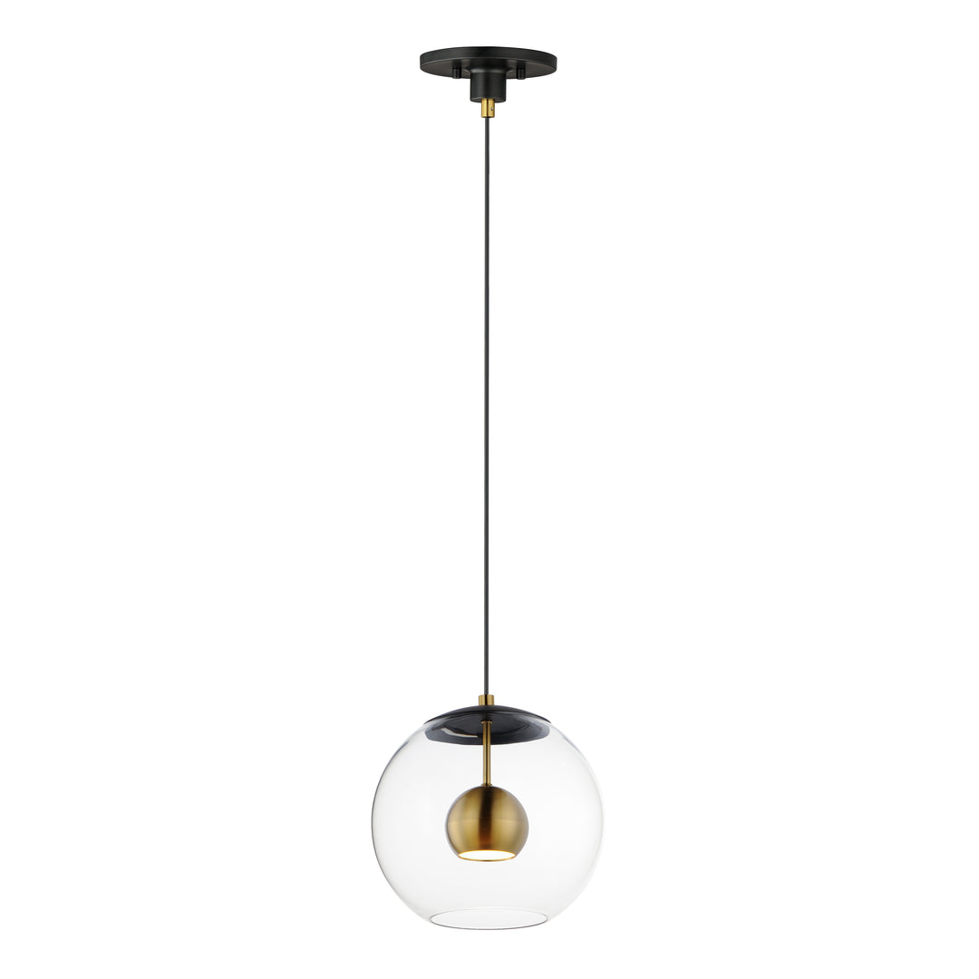 Nucleus 11" LED Pendant by ET2 Lighting in Black / Natural Aged Brass, front view