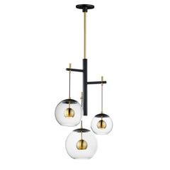 Nucleus 3-Light LED Pendant by ET2 Lighting in Black / Natural Aged Brass, front view