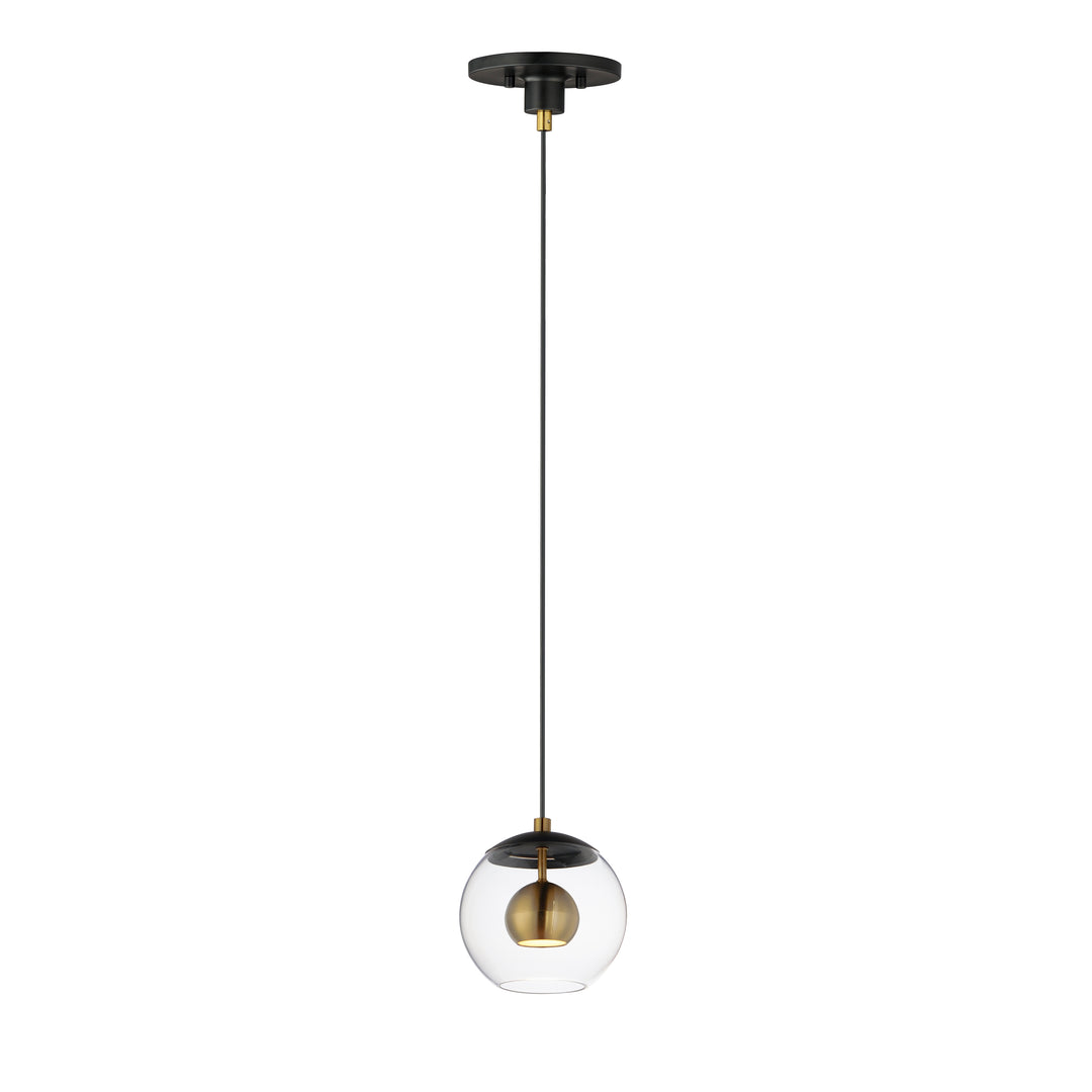 Nucleus 7" LED Pendant by ET2 Lighting in Black / Natural Aged Brass, front view