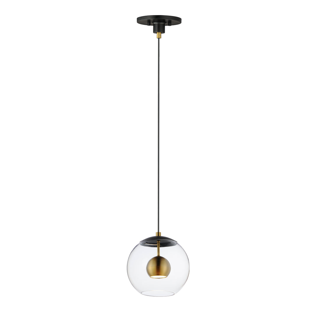 Nucleus 9" LED Pendant by ET2 Lighting in Black / Natural Aged Brass, front view