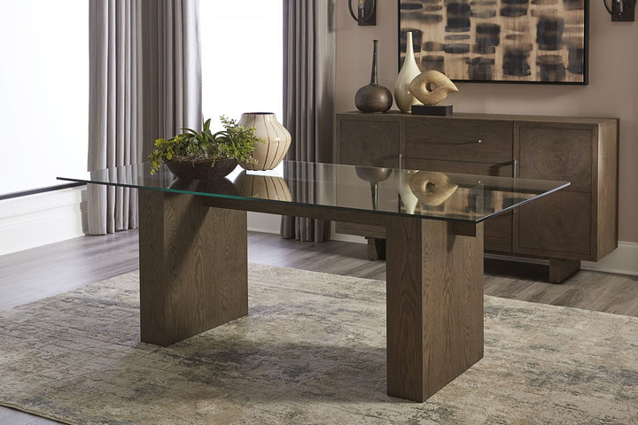 Oakland Glass Top Dining Table in Brunette — lifestyle photo
