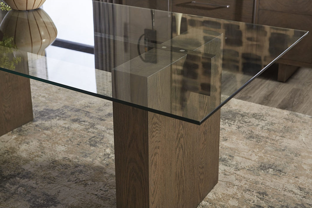 Oakland Glass Top Dining Table in Brunette — lifestyle photo