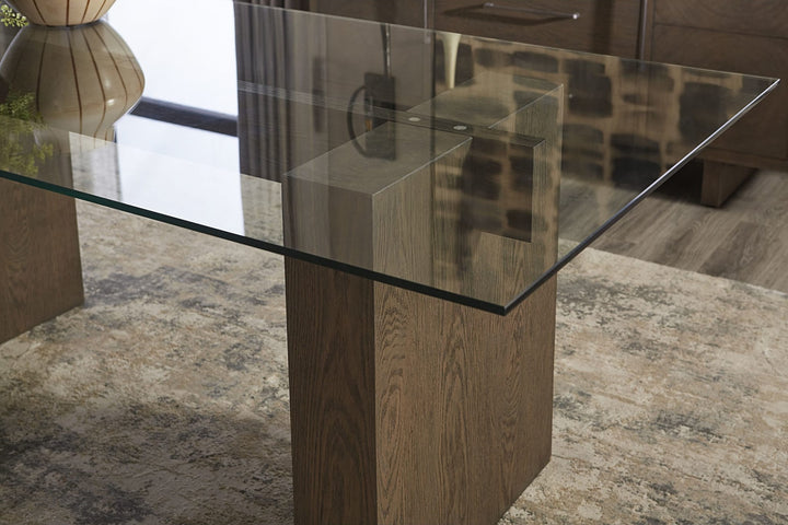 Oakland Glass Top Dining Table in Brunette — lifestyle photo