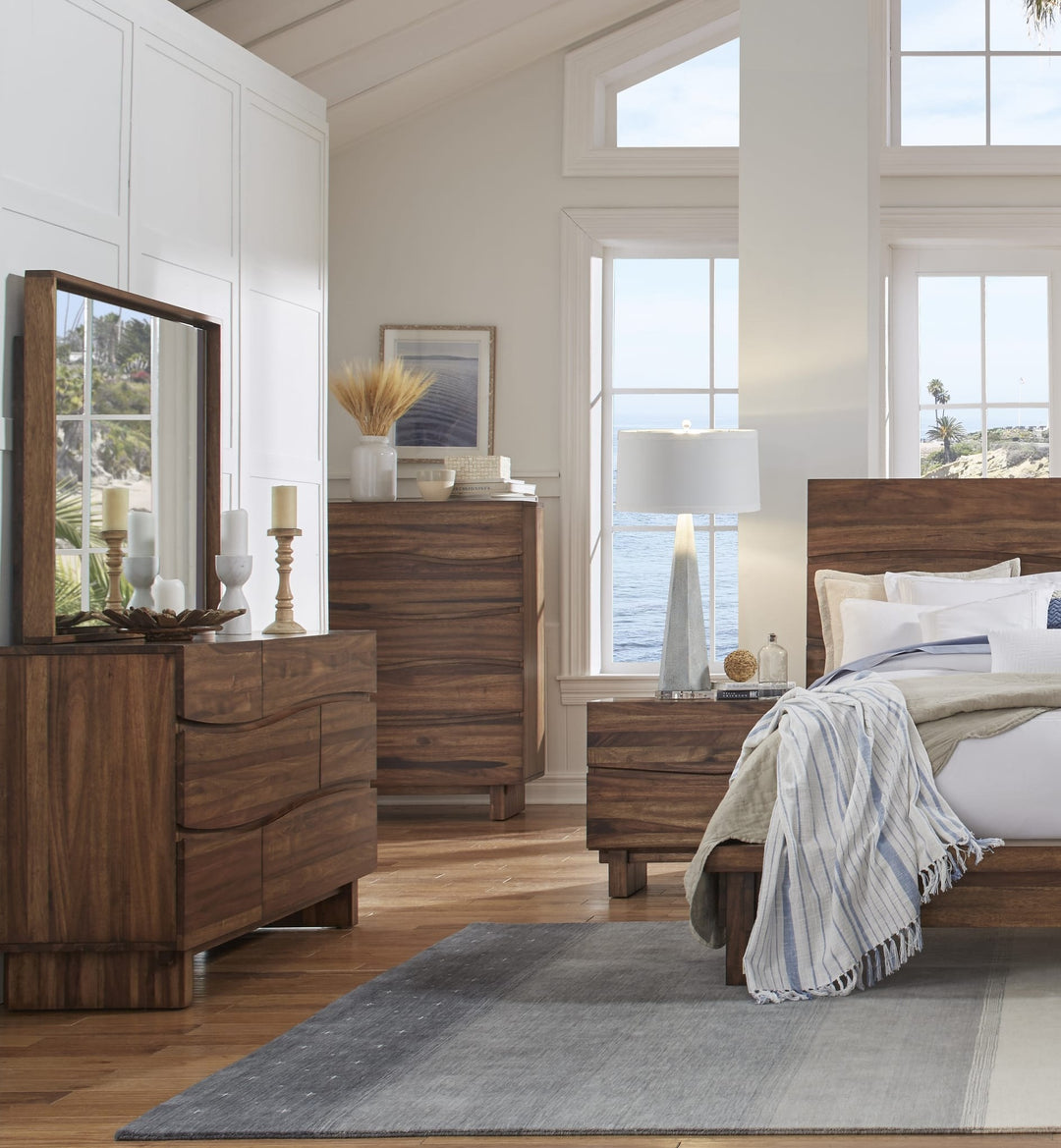 Ocean Five Drawer Solid Wood Chest in Natural Sengon — in a bedroom setting
