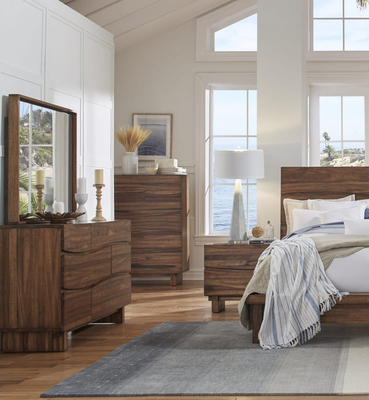 Ocean Five Drawer Solid Wood Chest in Natural Sengon — in a bedroom setting