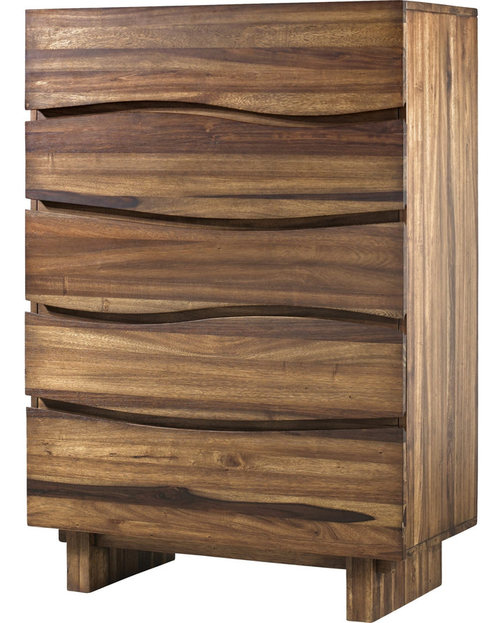 Ocean Five Drawer Solid Wood Chest in Natural Sengon — on a white background
