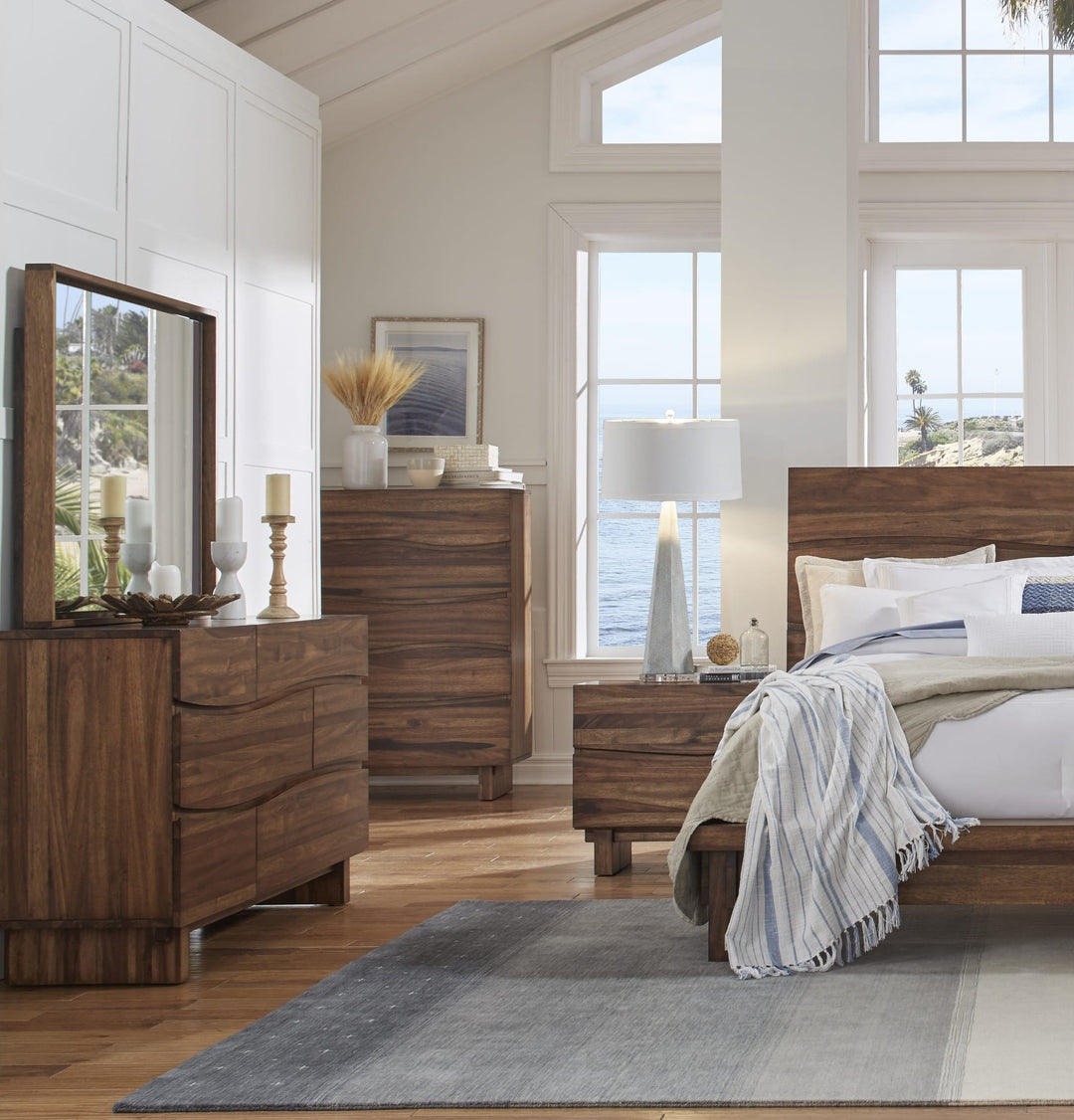 Ocean Six Drawer Solid Wood Dresser in Natural Sengon — in a bedroom setting