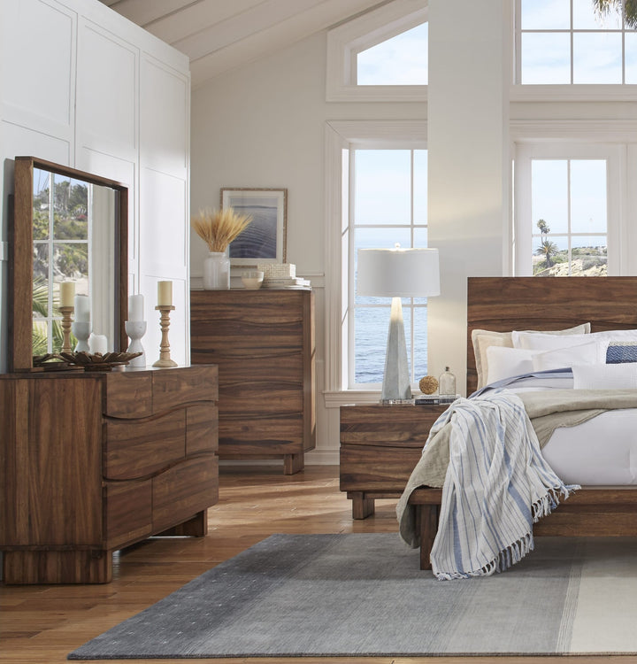 Ocean Six Drawer Solid Wood Dresser in Natural Sengon — in a bedroom setting