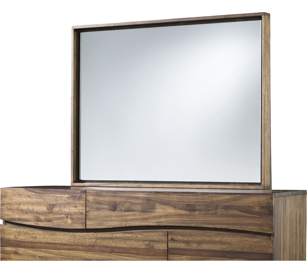 Ocean Solid Wood Floating Glass Mirror in Natural Sengon — on a white background