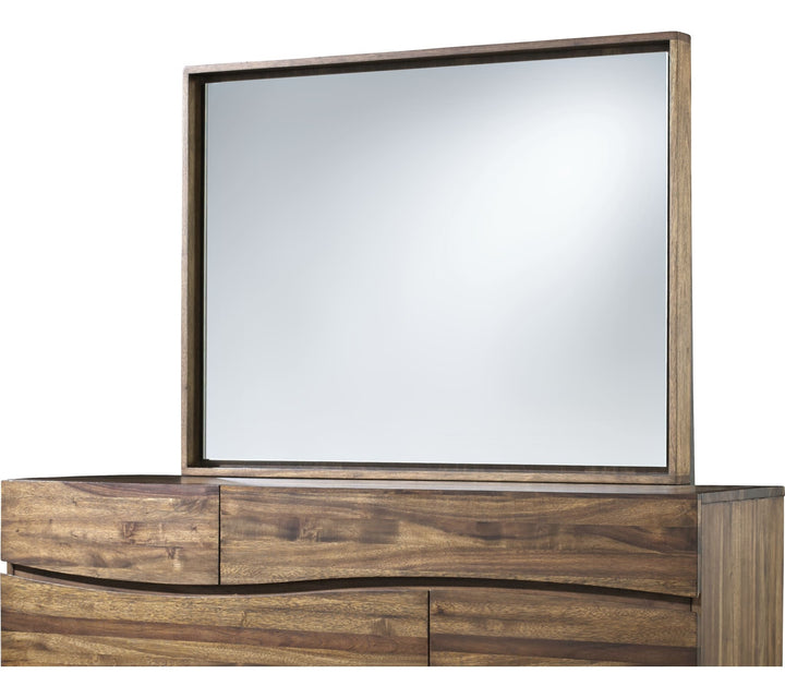 Ocean Solid Wood Floating Glass Mirror in Natural Sengon — on a white background