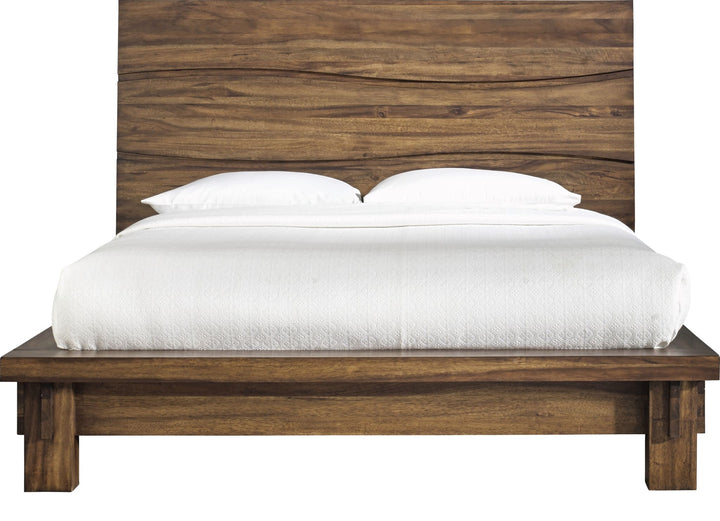 Ocean Solid Wood Platform Bed in Natural Sengon — white background, front view