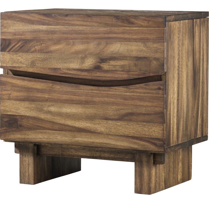 Ocean Two Drawer Solid Wood Nightstand in Natural Sengon — on a white background