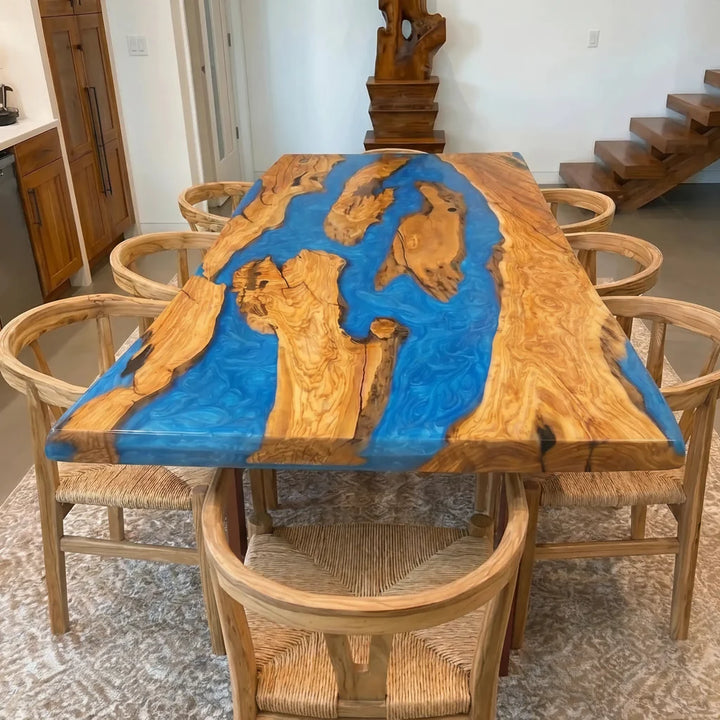 Malibu Blue Olive Wood Dining Table by Thomas Dawn