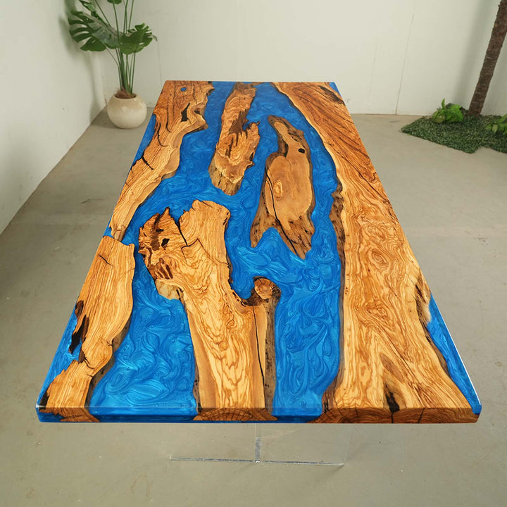Malibu Blue Olive Wood Dining Table by Thomas Dawn
