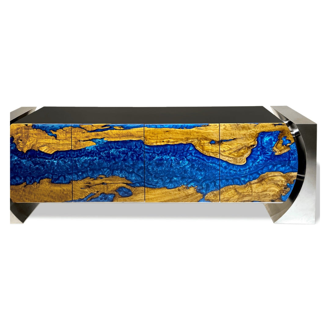 Olive Wood Pearlescent Blue Silver Loire Credenza Arditi Collection