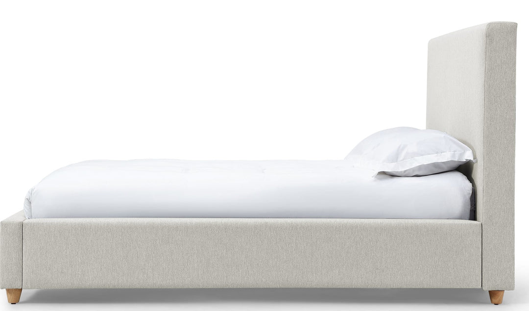Olivia Upholstered Platform Bed in Ivory — white background, side profile