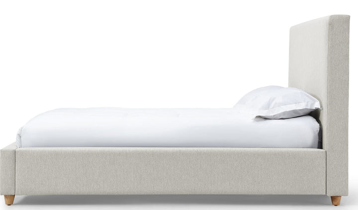 Olivia Upholstered Platform Bed in Ivory — white background, side profile