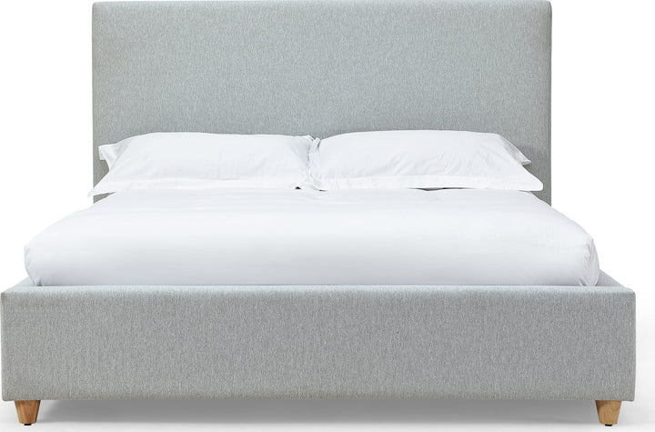 Olivia Upholstered Platform Bed in Linen — white background, front view