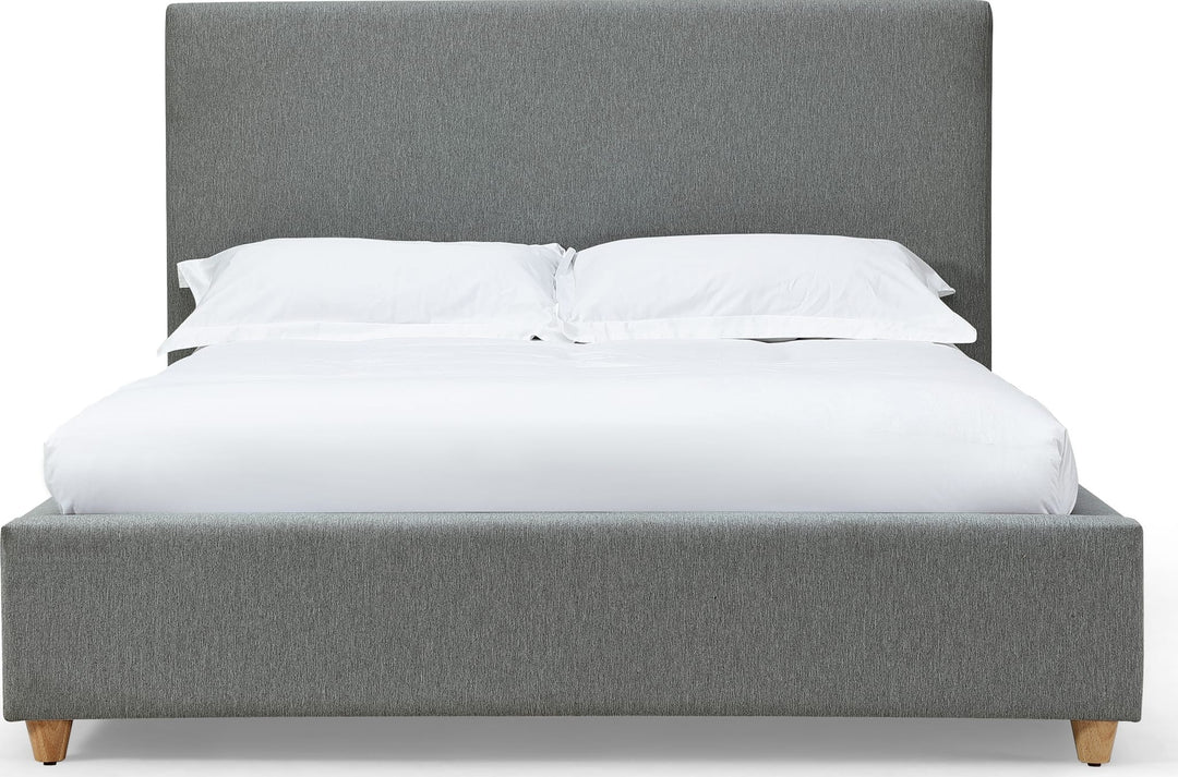 Olivia Upholstered Platform Bed in Pewter — white background, front view