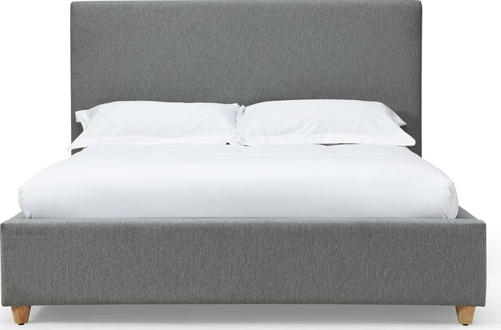 Olivia Upholstered Platform Bed in Pewter — white background, front view